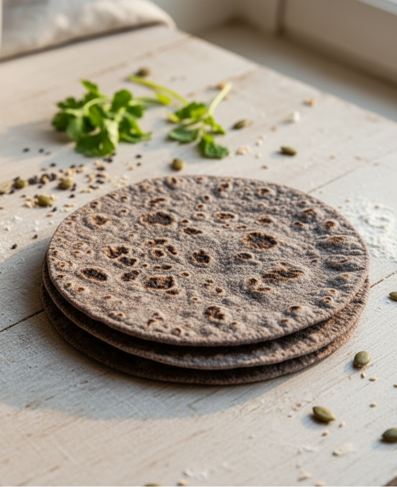 Bowl of salad with tortillas on a wooden surface